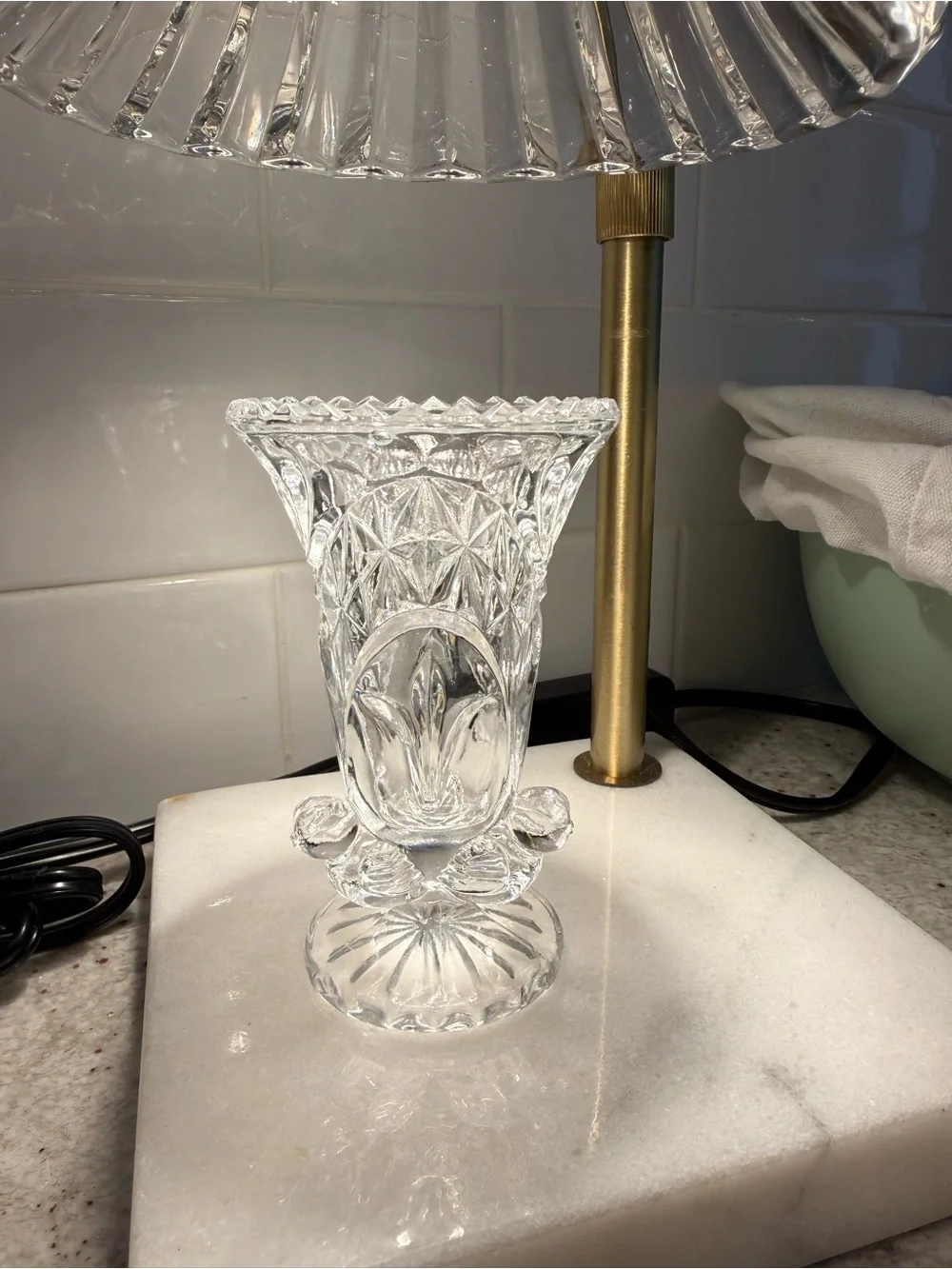Vintage Clear Glass Bud Vase with Three Birds | Pedestal Floral Vase | 4”